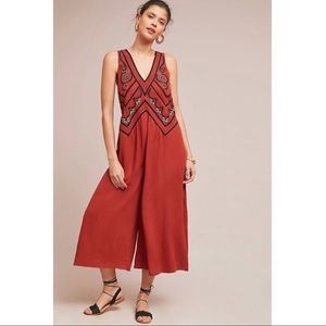Anthro Maeve embroidered wide leg desert jumpsuit
